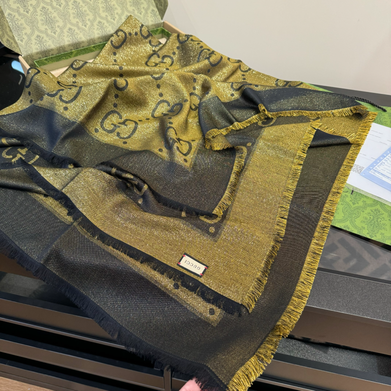Gucci GG jacquard silk wool shawl 