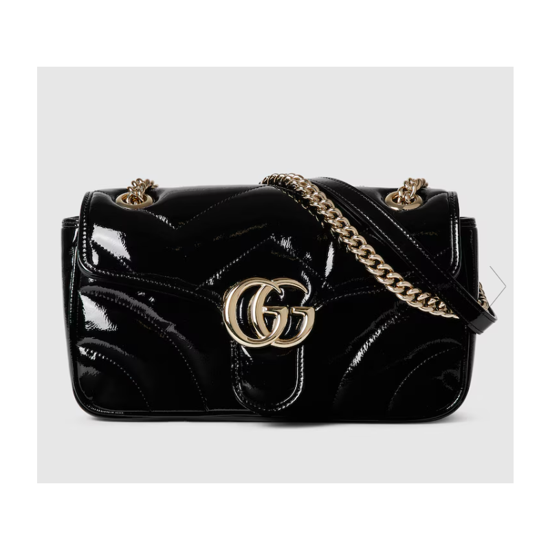 Gucci GG marmont Small Shoulder Bag- Black patent leather 