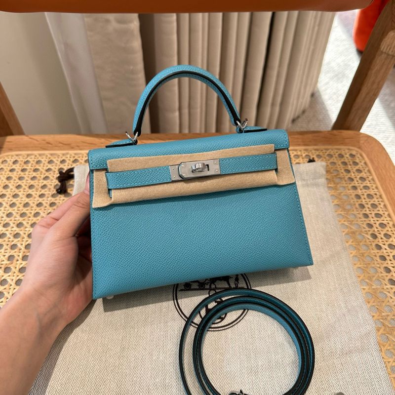Hermes Mini Kelly in Epsom leather-Blue de nord