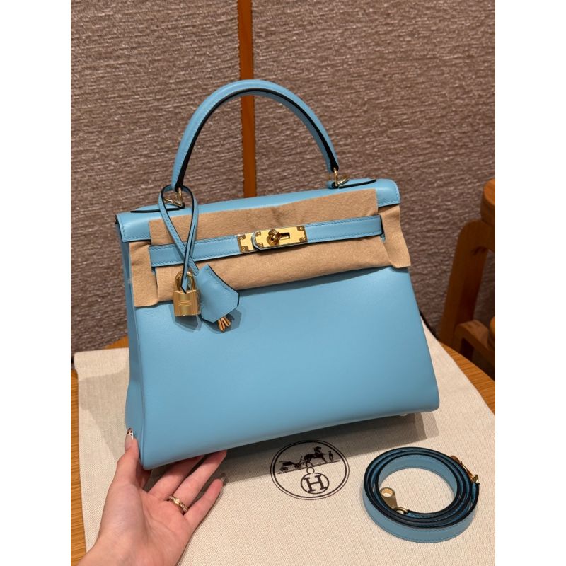 Hermes Kelly 25 / 28  in Swift Leather-Celeste
